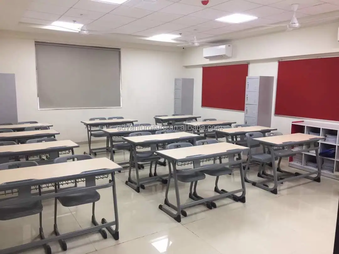 School Furniture Supplier Double Metal Plastic Student Desk And Chairs classroom furniture school