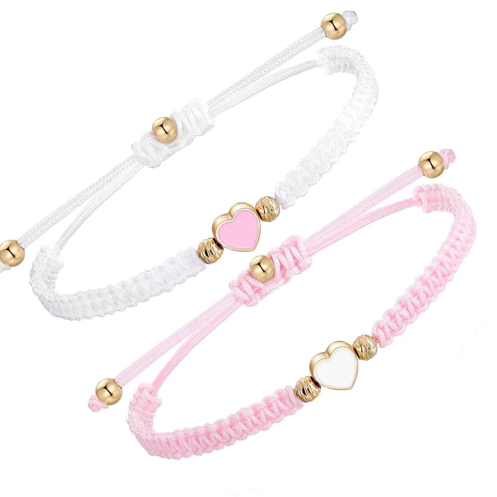 2Pcs Set Couple woven bracelet Alloy color gold enamel heart bracelet Jade String flat knot love woven bracelet set