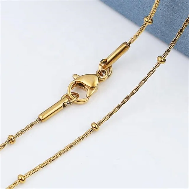 Yiwu Aceon Stainless Steel No Space Tight Link Strong Thin Chain Stylish Single Bead Rectangle Link Elegant Plain Chain Necklace