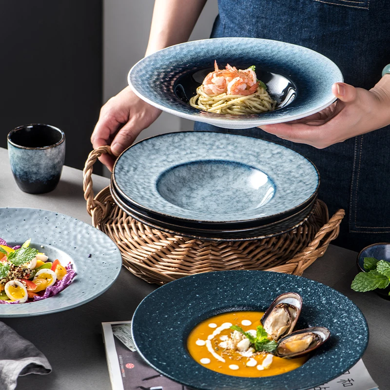 Western Nordic Style Pasta Dish Home Restaurant Cafe Dishes Serving Saucer Soup Bowl Ceramic Straw Hat Deep Plate Tableware