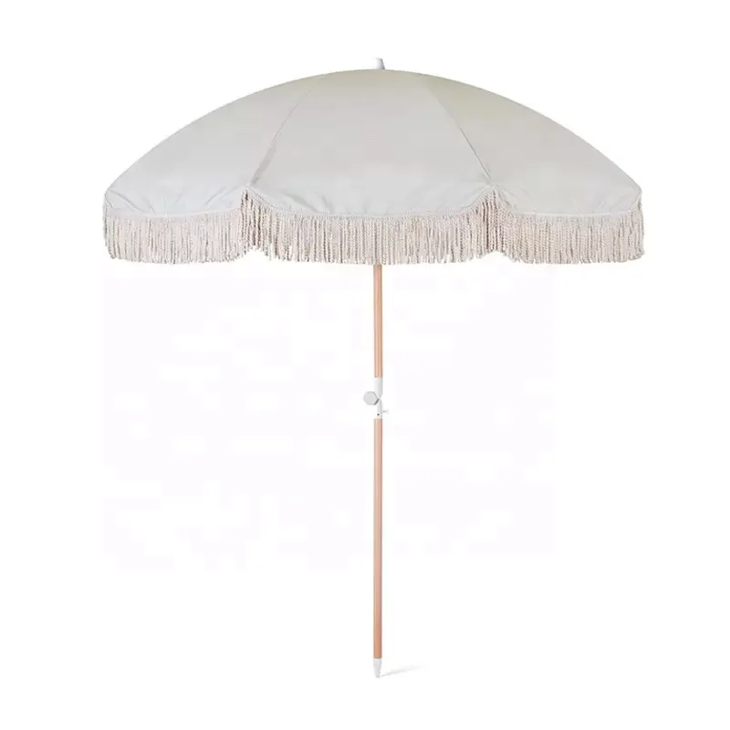 custom luxury wooden garden  beach umbrella with tassels