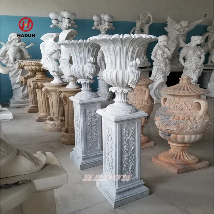 Outdoor Natural Stone Hand Carving Marble Granite Flower Pot