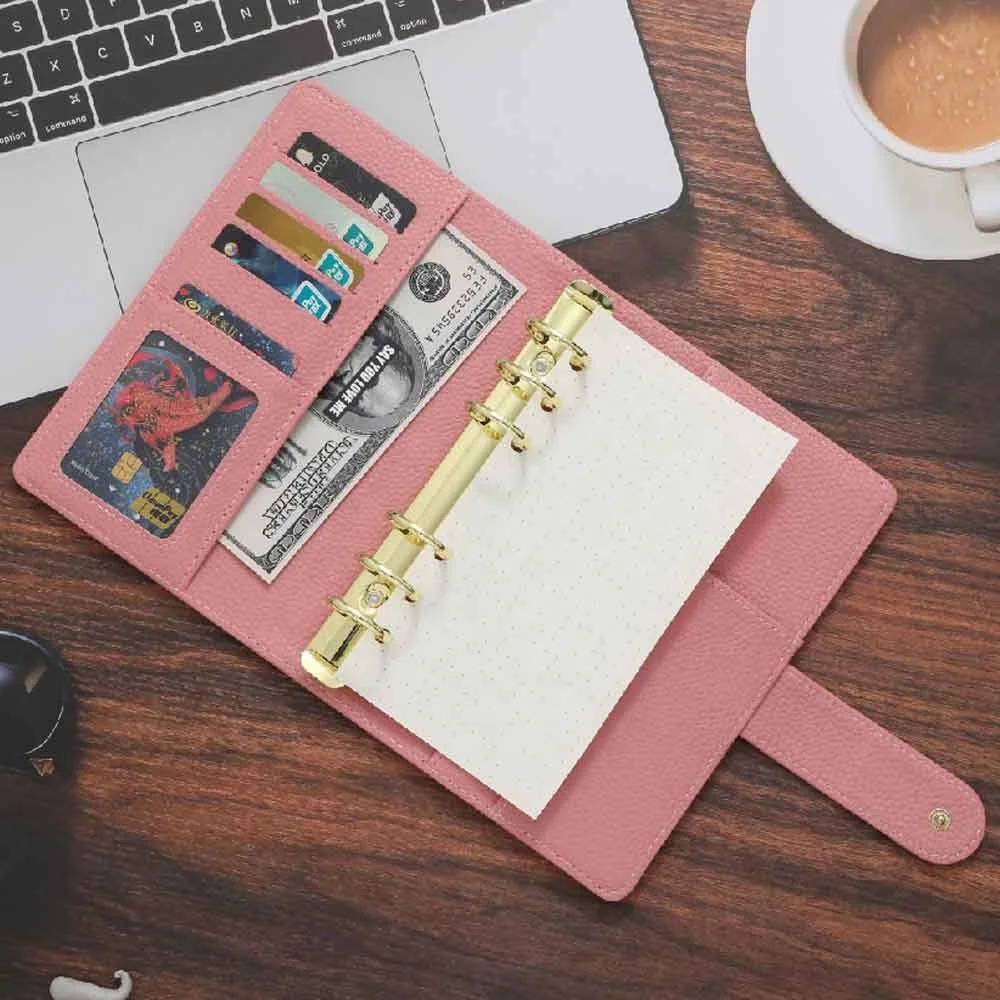 Top Custom 21 Colored A6 Pebble Leather Budget Binder for Weekly/Daily Planner As Money Binder Organizer/Cash Binder/Card Wallet