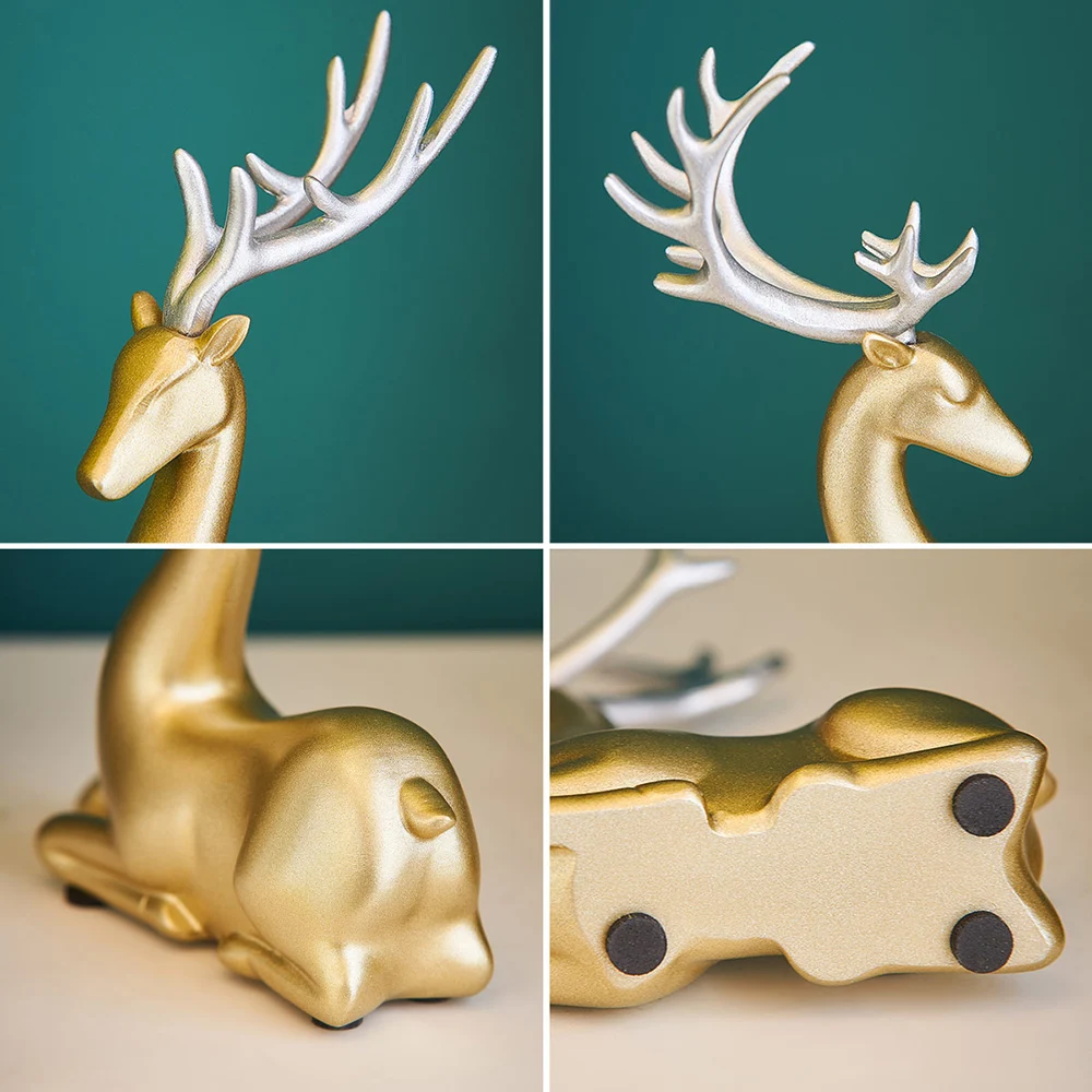 Nordic Sculpture Golden Deer Animal Modeling Resin Statue Home Elk figurines Living Room Desktop Art Decor Crafts Gifts