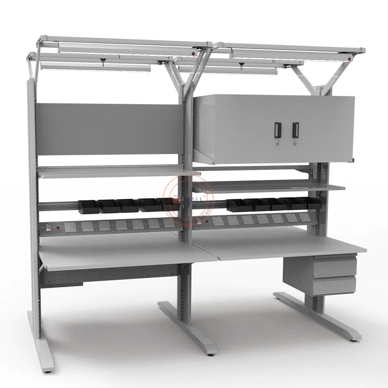 Detall Customizable lab workshop ESD workbench for electronics with drawers and shelf