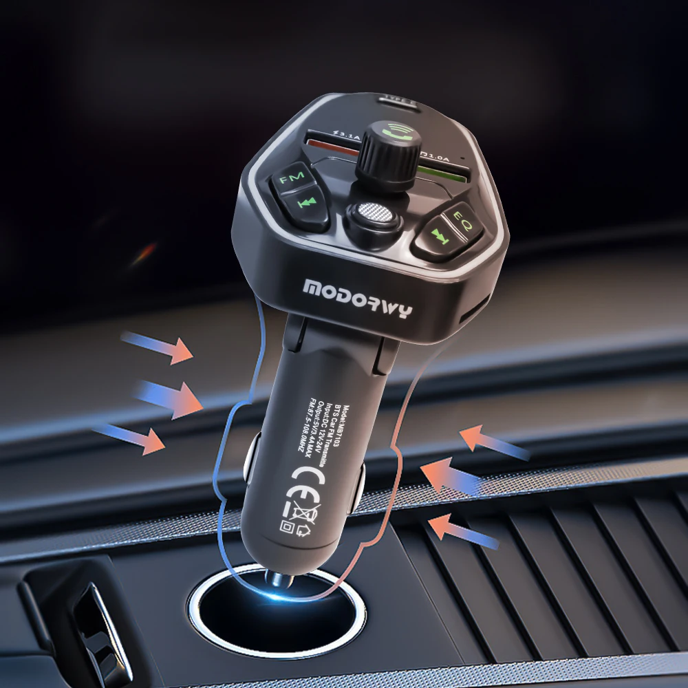 QC3.0 + Type C MP3 Answer call EQ FM RGB light Car Charger button type BT5.1 Wireless Charger disk Car charger