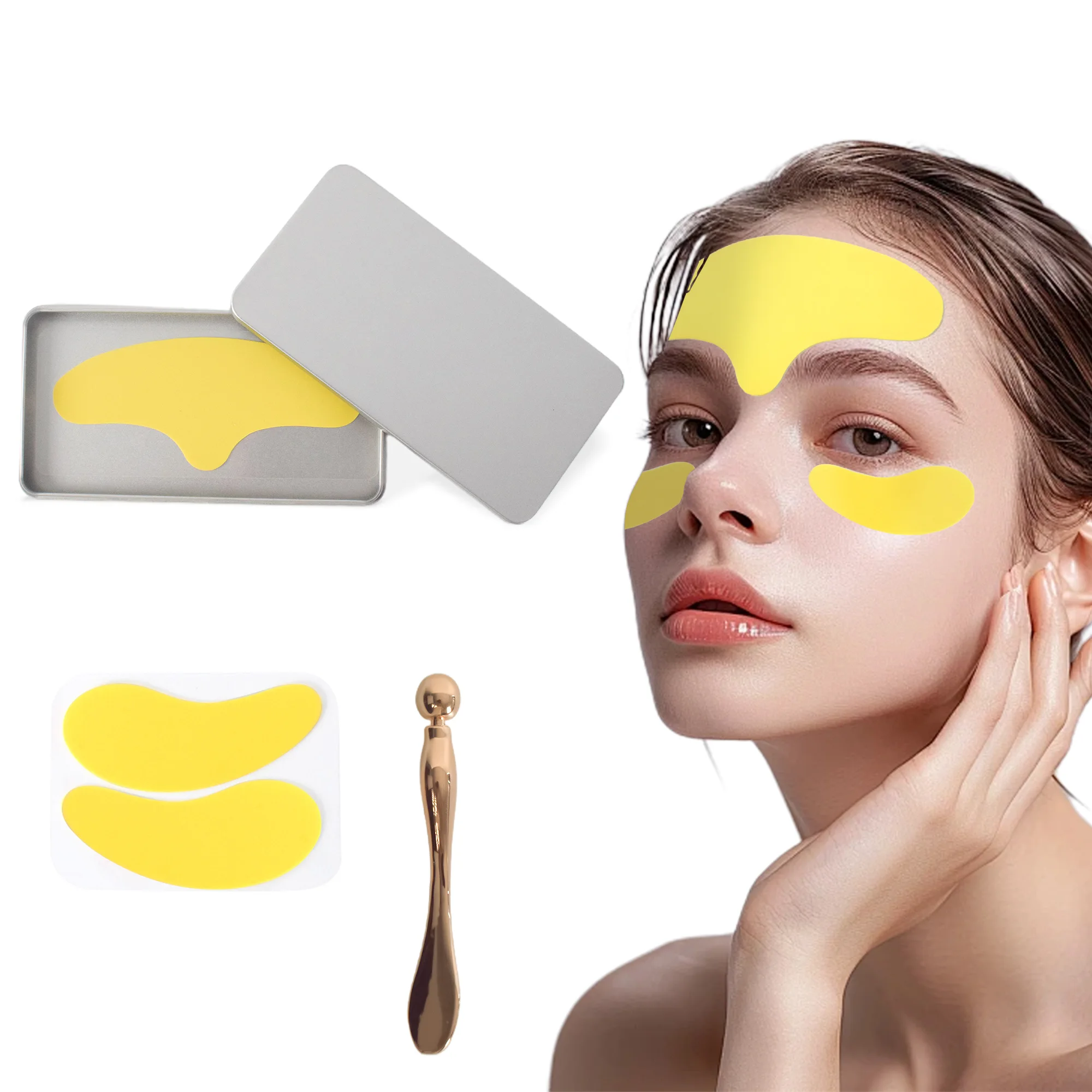 Medical Grade Silicone Facial Patches For Skin Smooth Eyelash Extension No Adhesive with Metal Plastic Eye Cream Applicators