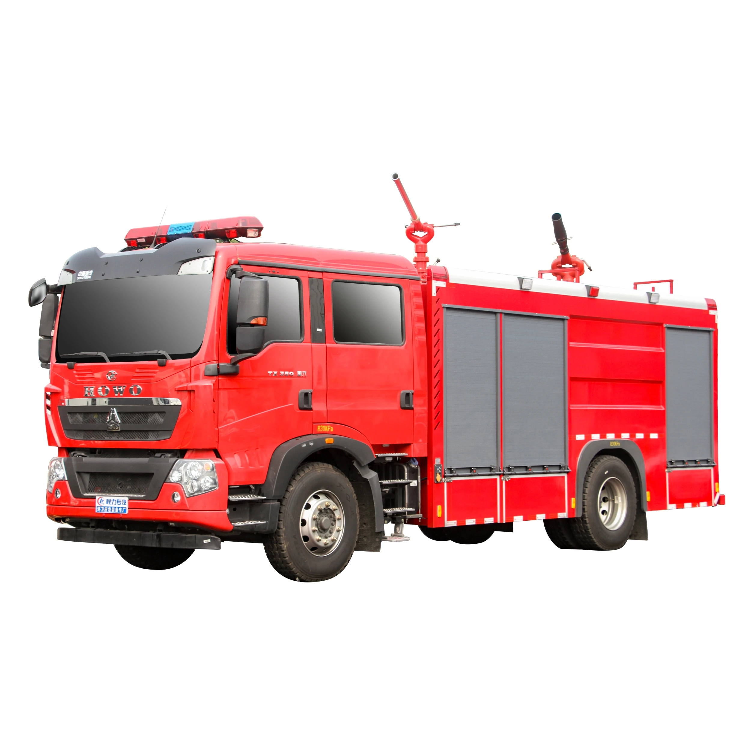 Hot Sale Howo Double Cab Fire Fighting Truck Water And Foam Fire Rescue Truck With Folding Boom Crane