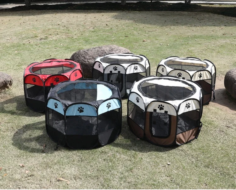 Portable Foldable Pet Playpen Carrying Case Collapsible Travel Bowl Use Water Resistant Removable Shade Cover Dogs Cats