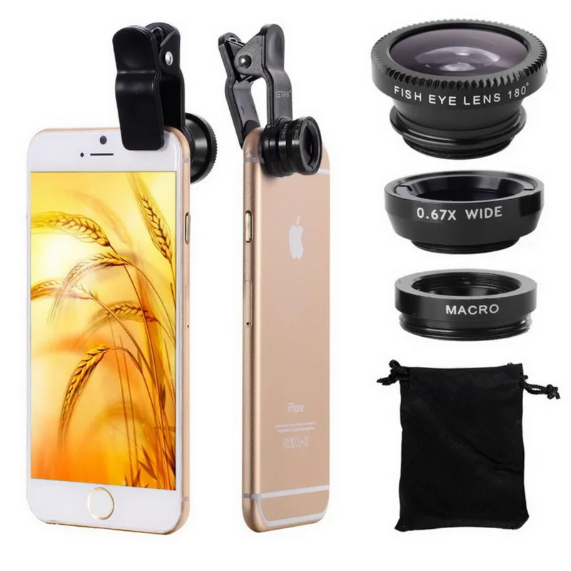 
180 Degree Fish Eye and 0.67 x Wide Angle and Marco lens 3 in1 clip on zoom Lens For mobile telephone camera 