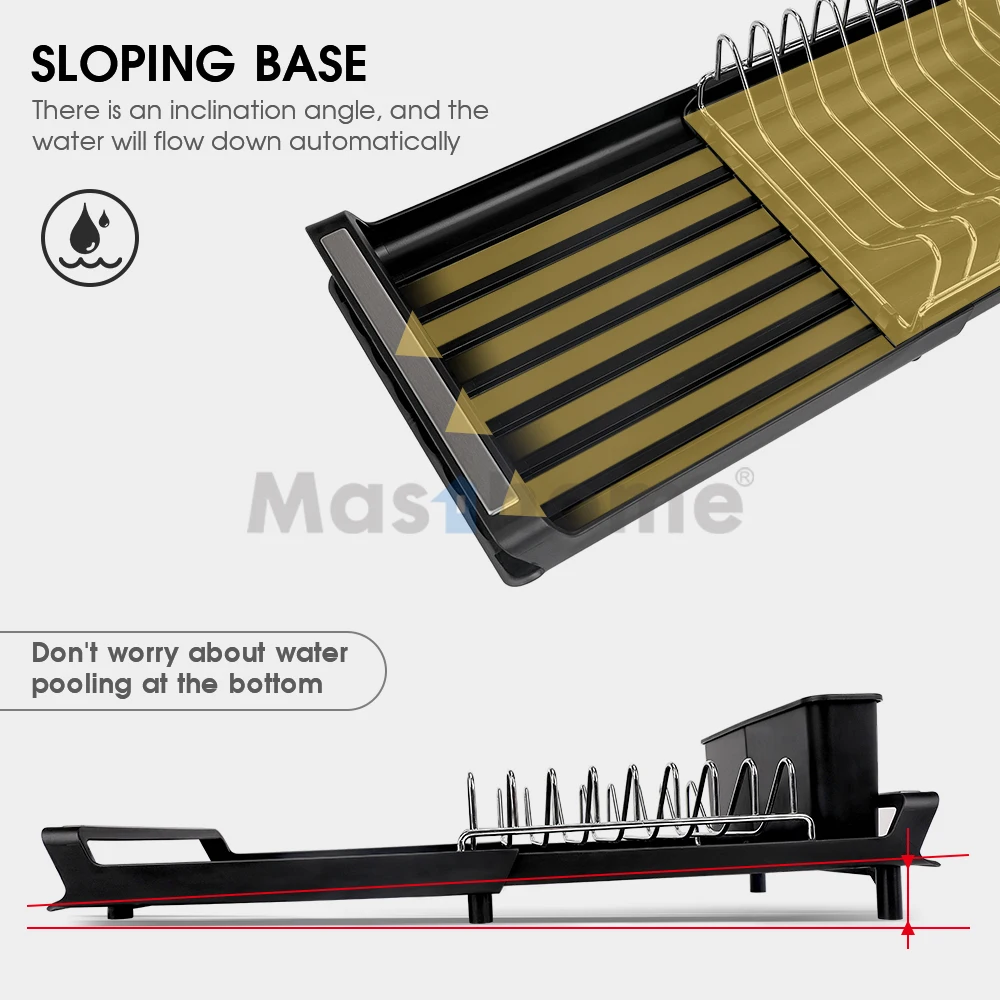 Masthome Stainless Steel Extensible Dish Drainer Removable Cutlery Holder Dish Drying Rack Extendable Kitchen Dish Rack