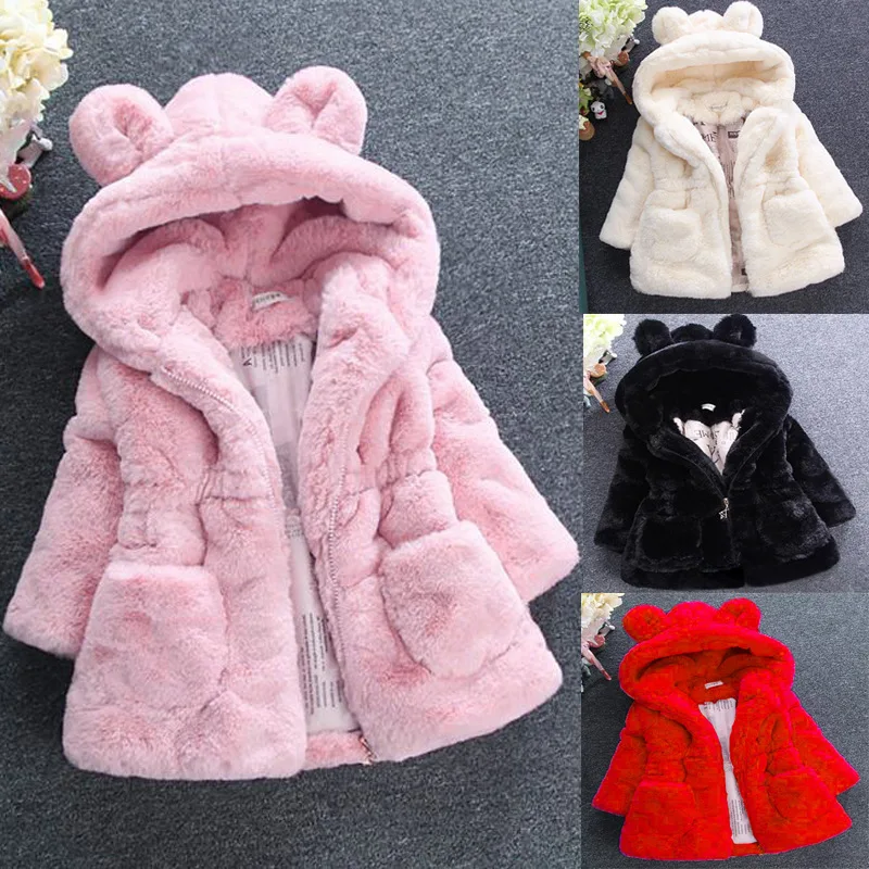 Girls Clothing Baby Coats for Girls Faux Fur Hooded Jackets for Winter Kids Clothes Plus Cotton Thick Children Outerwear