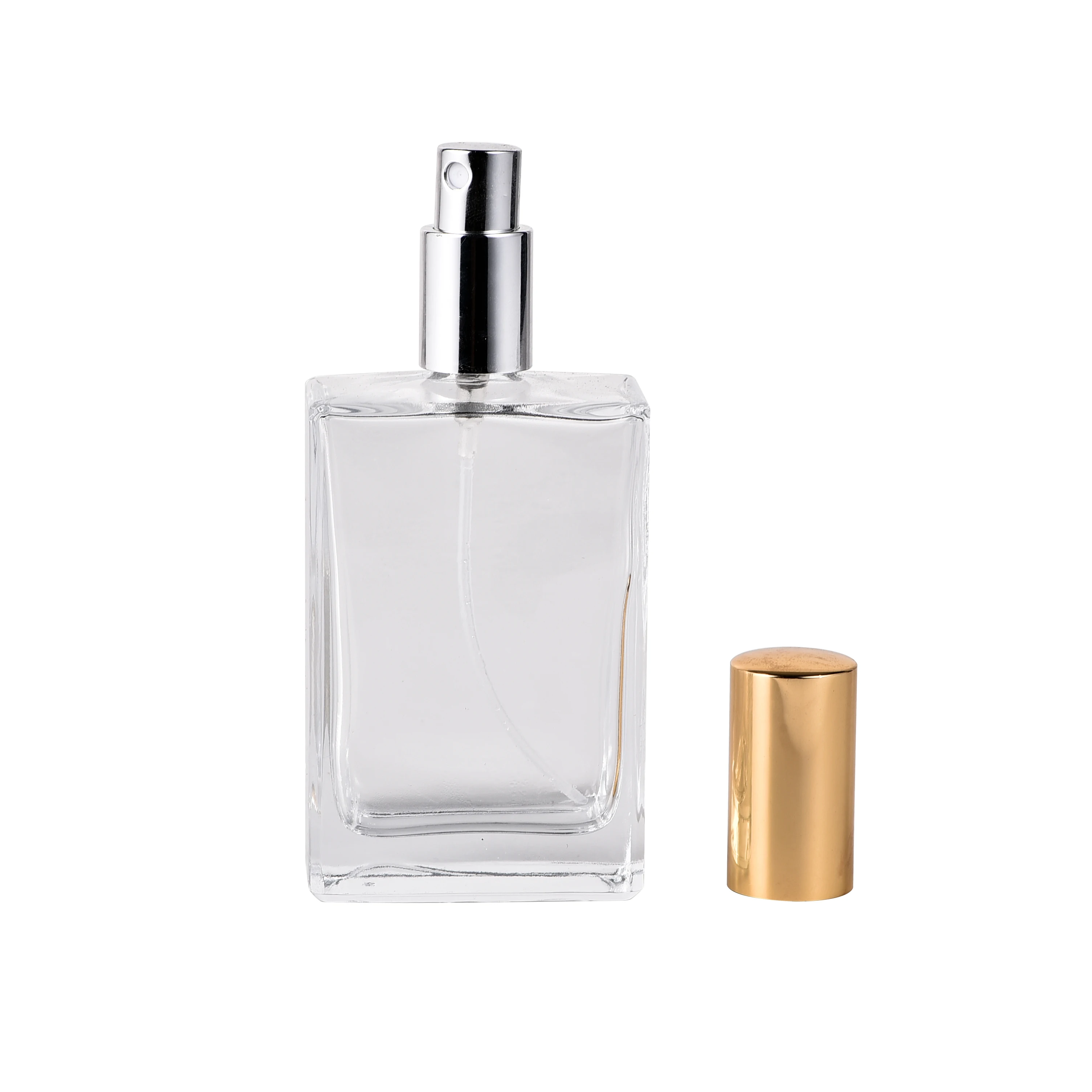 Glass Spray perfume bottles Cosmetic Square Crystal Bottle 30Ml Refillable perfume bottle screw neck with Gold Lid