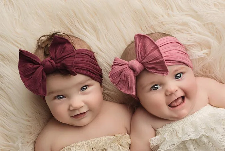 Fit All Baby Large Bow Girls Elastic Headband Wide Head Turban Infant Newborn Headbands Soft Nylon Baby Headbands