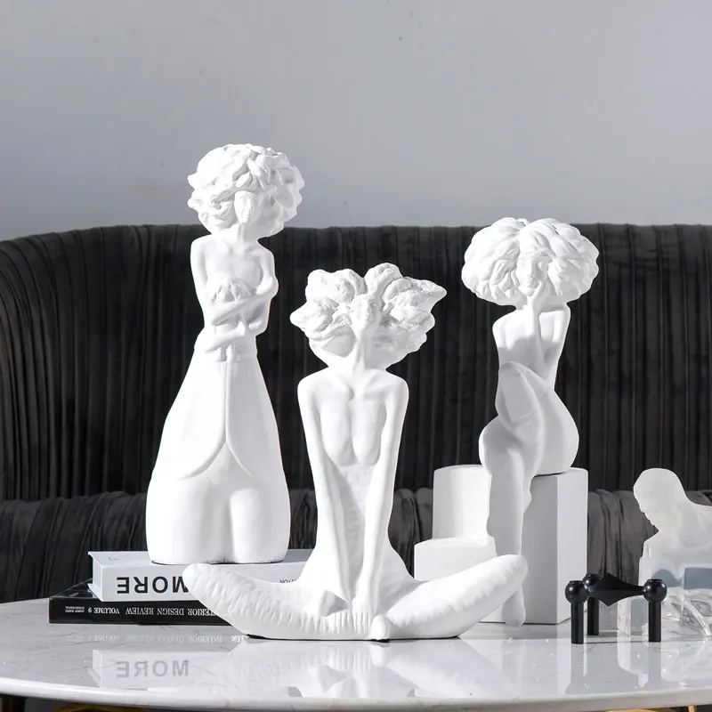 Modern figure ornaments ceramic ornament in white for hotel decoration