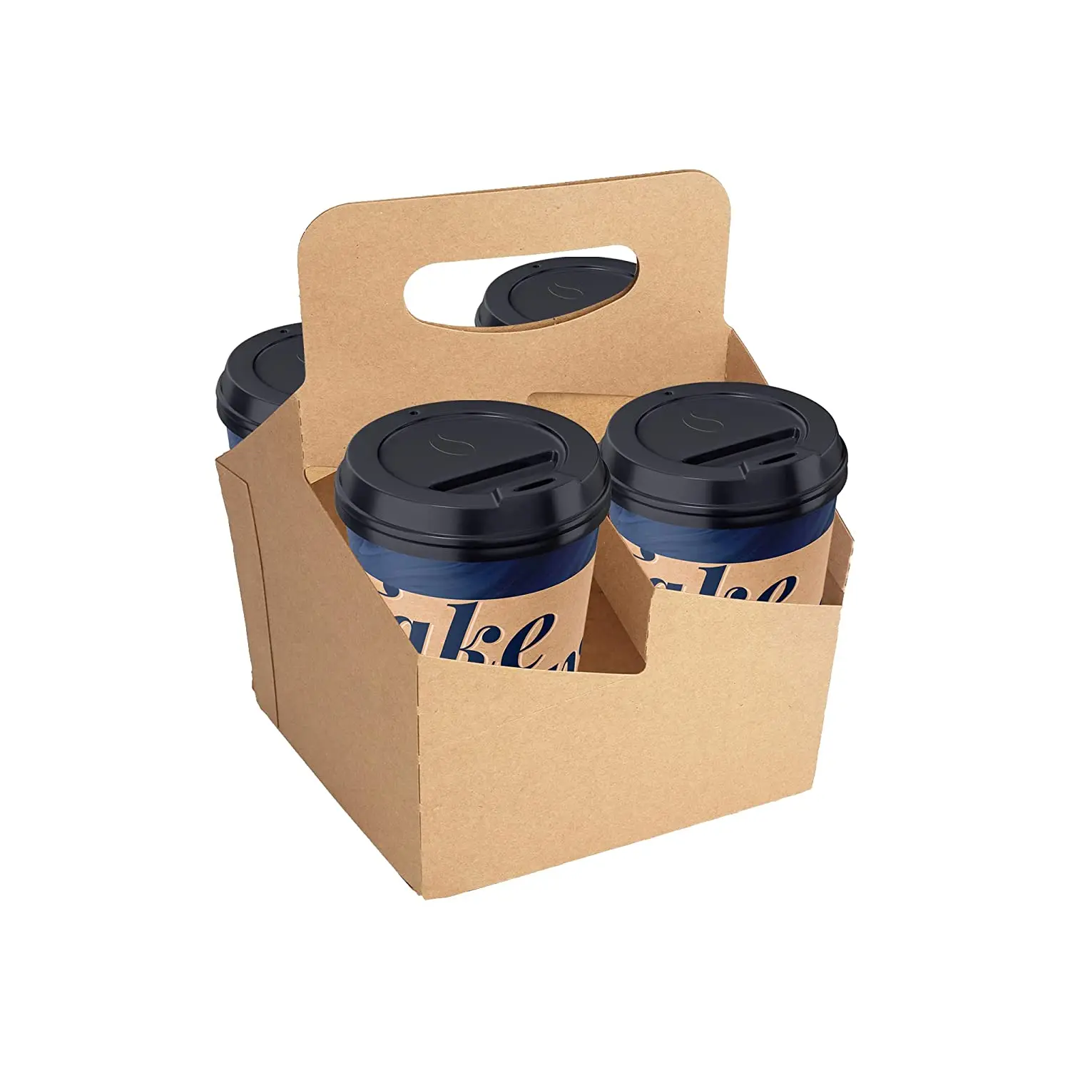 Custom logo food takeaway kraft paper coffee bag with cup carrier