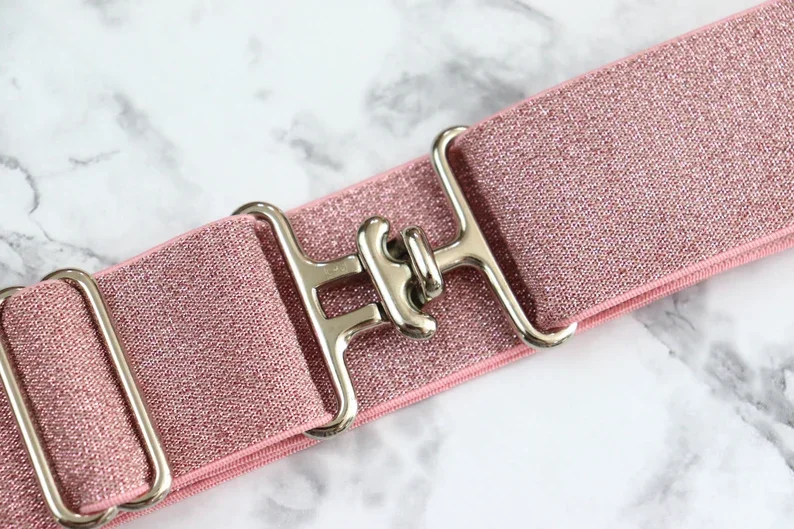 Kids Pink Sparkly Belt 1.5 inch Shimmer Elastic Equestrian Belt Surcingle Buckle