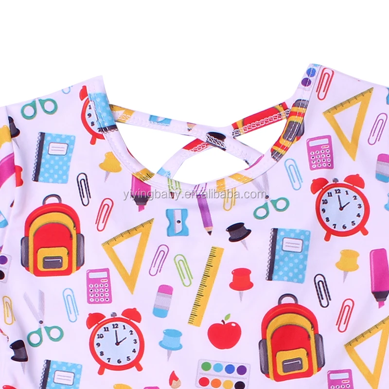 Fast shipping girl t-shirt short sleeve ruffled hem schoolbag alarm clock printing summer t-shirt