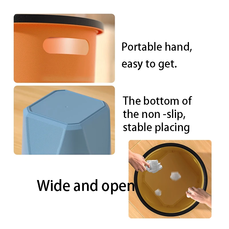 New product 10L plastic round hotel household kitchen garbage can lidless color paper basket with pressure ring