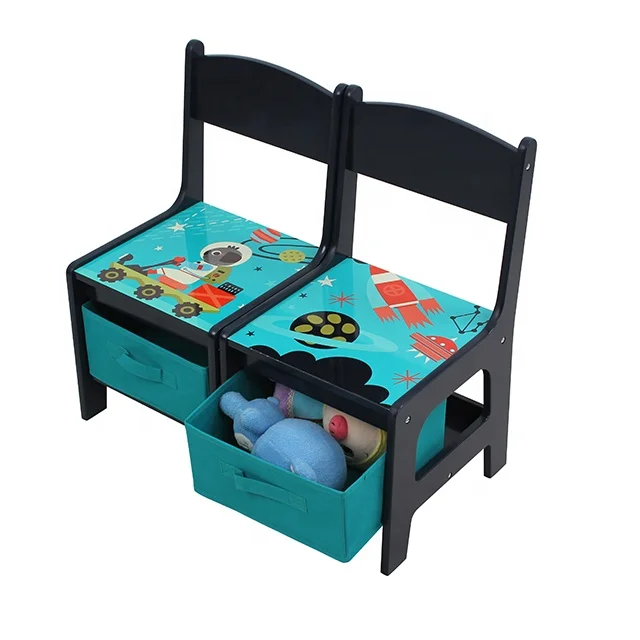 Kids Table and Chair Set Double Side Tabletop with Storage Box Wooden Children Activity Desk