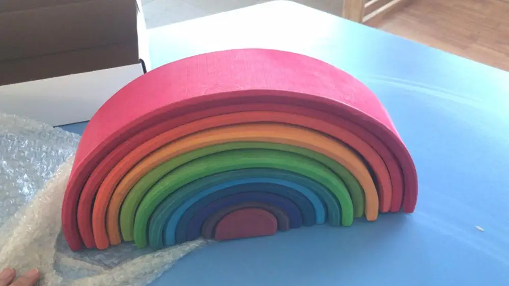  Xiair Rainbow Blocks Wooden Building Educational Toys Stacker For Baby Toddler Montessori