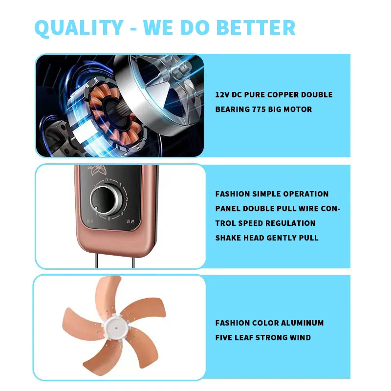 High Quality 12V DC low voltage wall hanging fan and home appliances fan with stay wire type