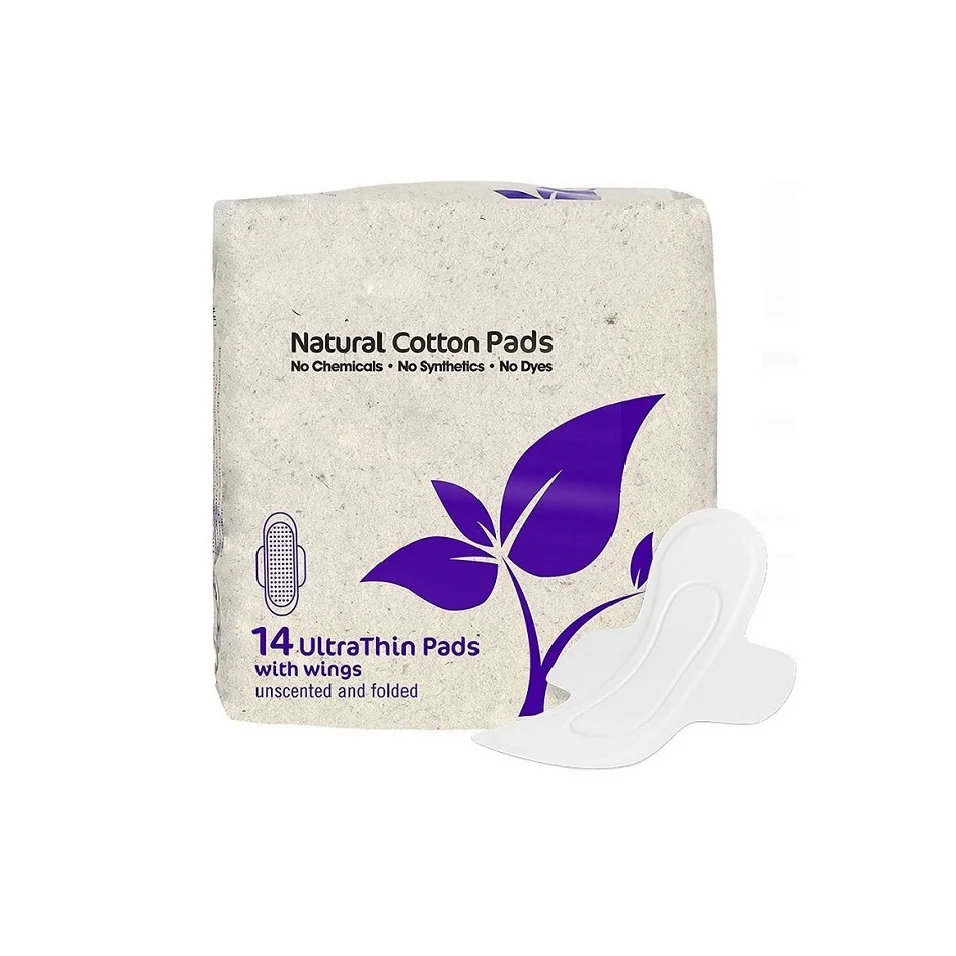 Ultra-Thin Absorbent Day Pads with 100% Natural Cotton Hypoallergenic Natural Cotton Sanitary Napkins