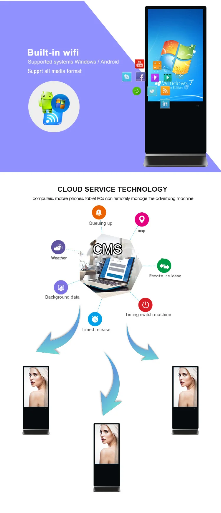 OEM 43 49 55 65 inch touch totem advertising screen Hd Waterproof Indoor Outdoor Lcd Advertising Display