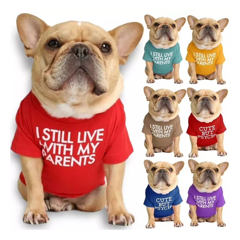 Letter Printed French Bulldog Shirt Cozy Cotton Stretch Pet Dog Clothes for Chihuahua Summer Pug T-shirts Yorkshire Cat Clothing