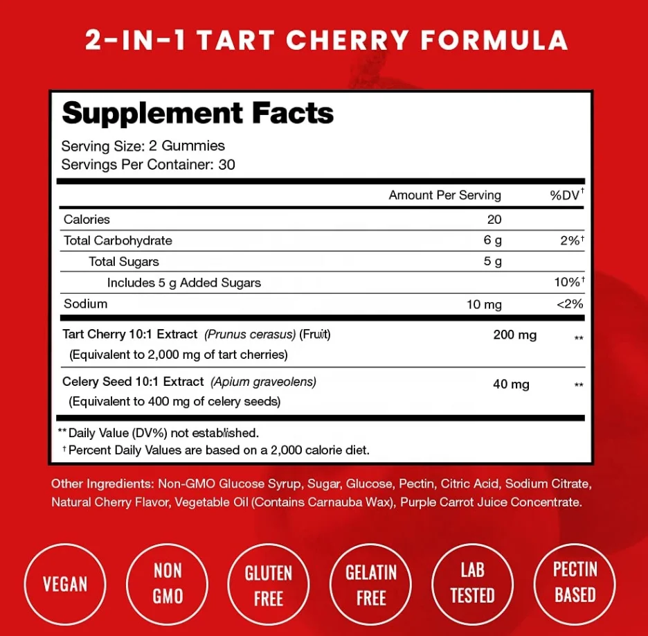 Private label Healthcare Supplement Gummies Acai Berry Powder Tart Cherry Gummies For Uric Acid Cleanse