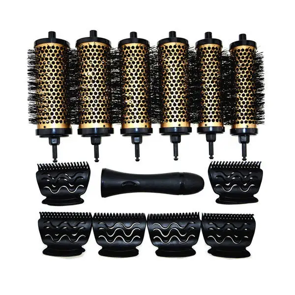 Factory sells six-pack removable handle bristle roller brush with aluminum ceramic barrel curler cushion Brush