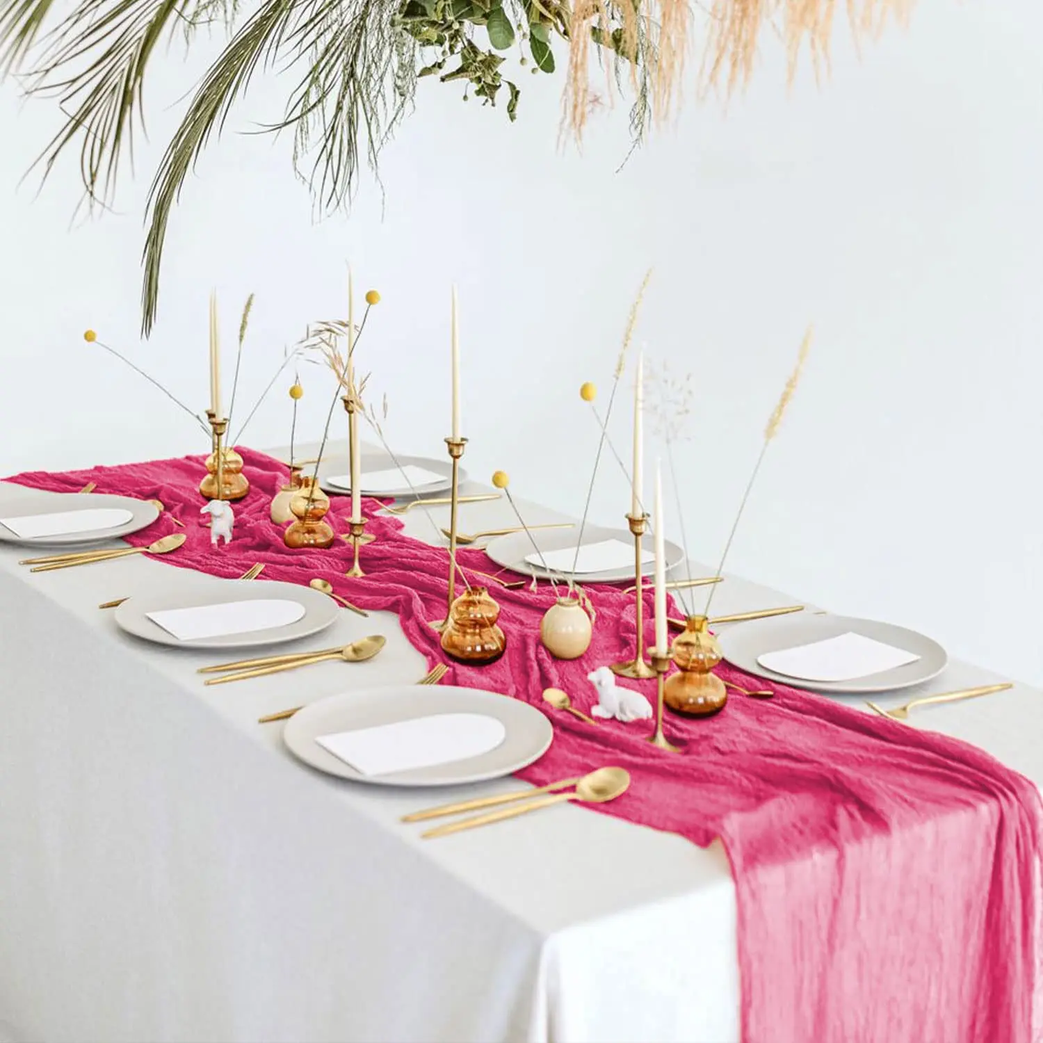 Hot Sale Pink Runner For Wedding Tables Fushia Table Runners Wide Coffee Cotton Linen Table Runner With Design