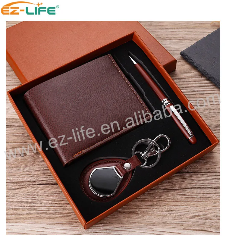 Custom Printed Business Gift Red Keychain Promotion cool gift set with Red Keychain Pen and wallet wedding gifts for guests