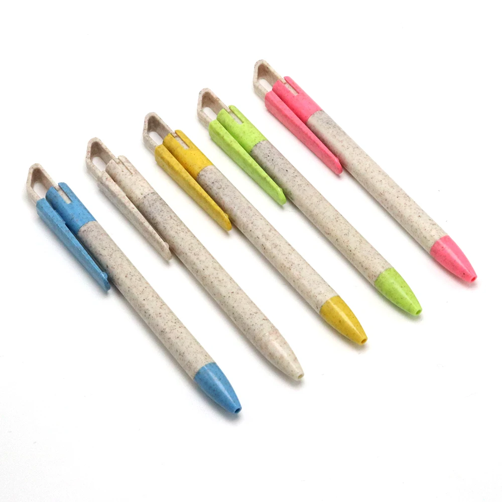 2024 new model promotional wheat straw pen advertising  pen big clip eco friendly