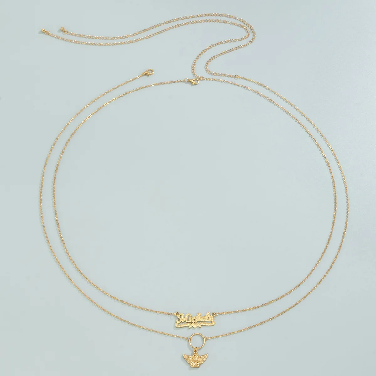  WC-015 Sexy INS Style Alloy Letter Chain Belt Waist Hip-hop Angel Pendant Geometric Ring for