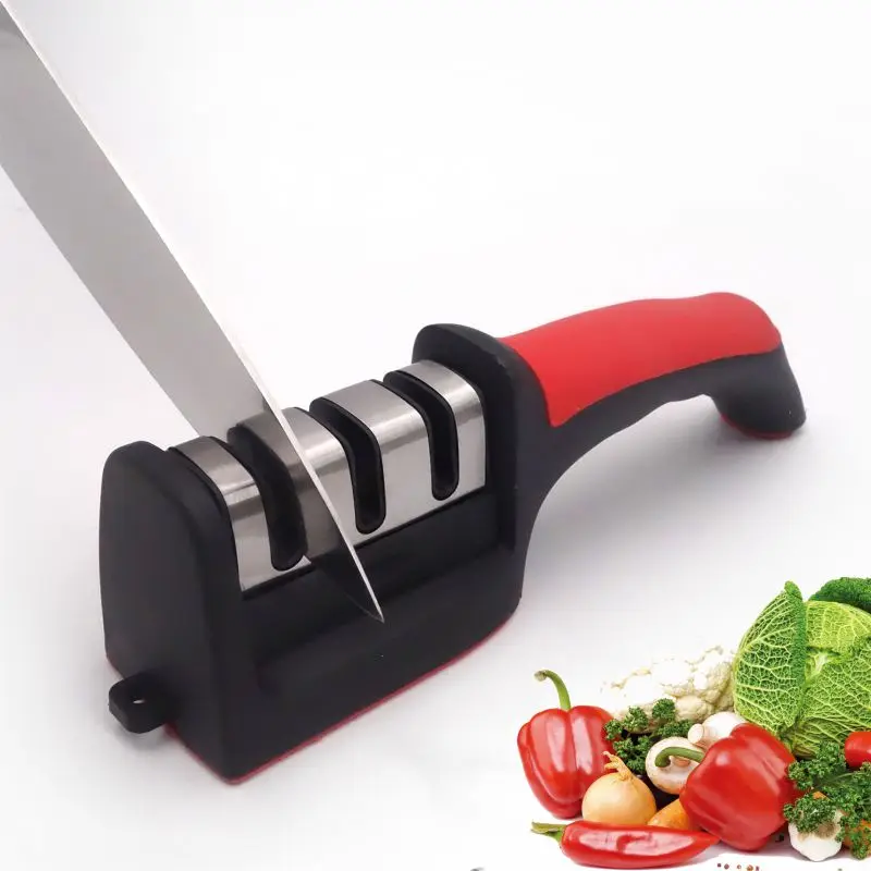 Kitchen Accessories 3 In 1 Manual Knife Sharpening 3 Stages Multi Task Wolfram Steel Ceramic Stone Knife Sharpener With Handle