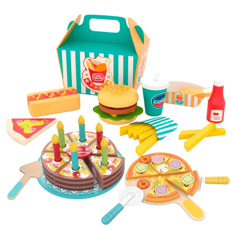 DIY Pretend Play Preschool Wooden Kitchen Games Kids Fast Food Toys Set Cooking Hamburger Fries Model Diy Kitchen Toys For Kids