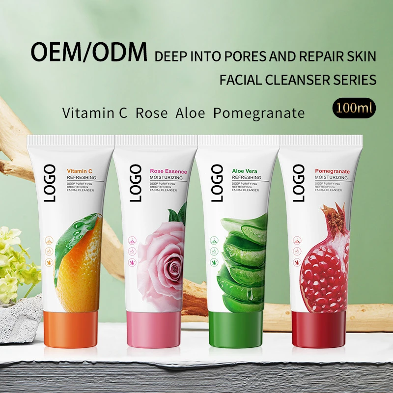Wholesale Natural Aloe vitamin C rose pomegranate Foaming Face Wash Vegan Nourish Face Cleanser