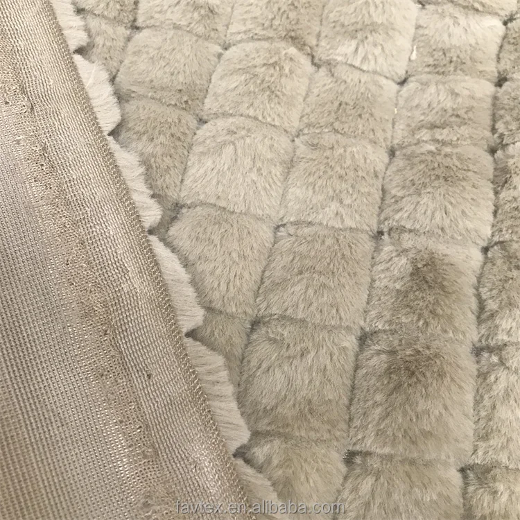 100% Polyester Check Jacquard Pv Plush Rabbit Fleece Fabric New