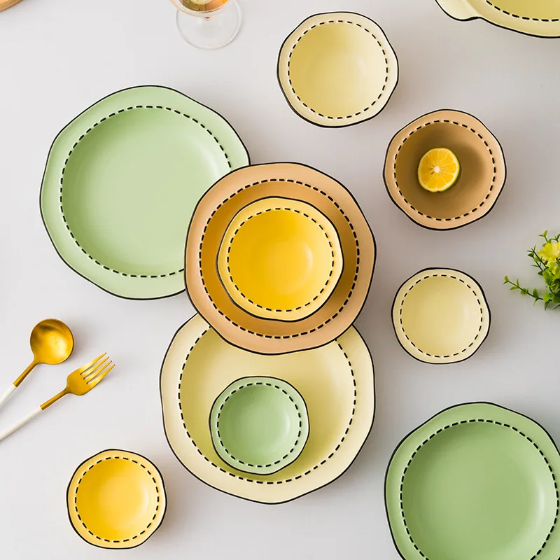 China top seller 2022 tableware irregular shaped ceramic dinnerware sets macaron color dishes pot bowls ceramic plates for home