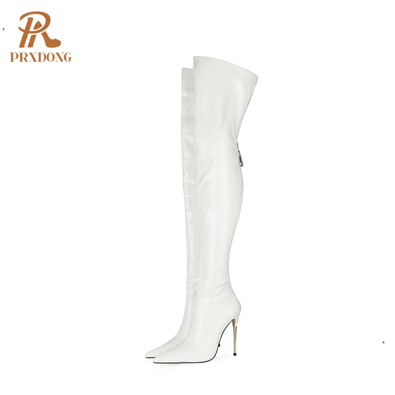 
Patent Leather Sexy Women Autumn Winter Over-the-Knee Boots Lady Shoes Pointed Toe Thin High Heel Zipper Party boots Plus Size 