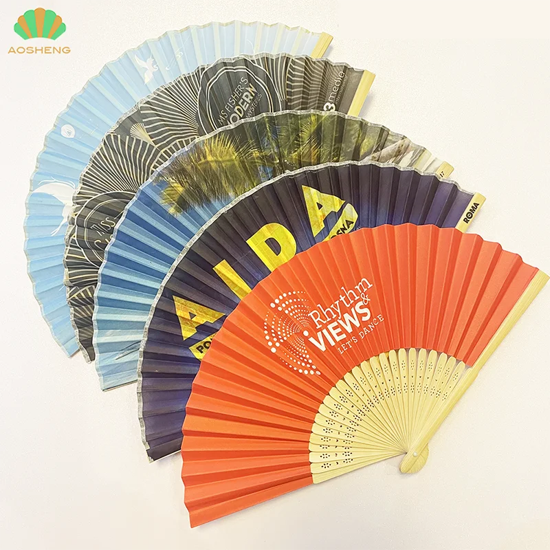 Пользовательский Ручной Веер с напечатанным логотипом, персонализированные бамбуковые бумажные и тканевые складные ручные вееры