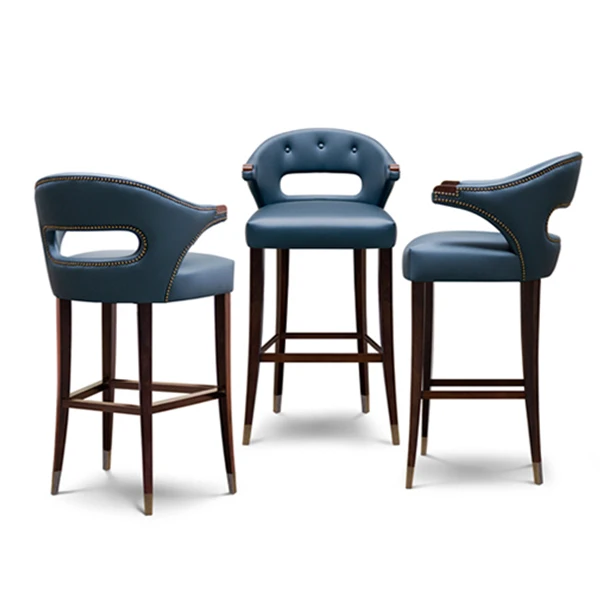 Bespoke Solid Beech Wood Durable Navy Blue Fabric Fire Retardant Bar Stool For USA BC-099