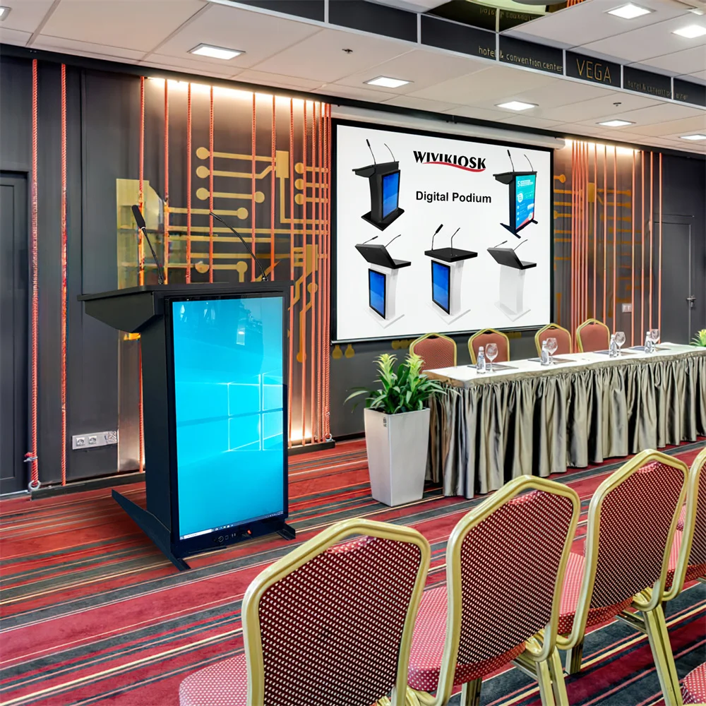 Touch Screen Multimedia Table Android LCD Smart Digital Podium Kiosk with Interactive Mic & Computer for Conferences