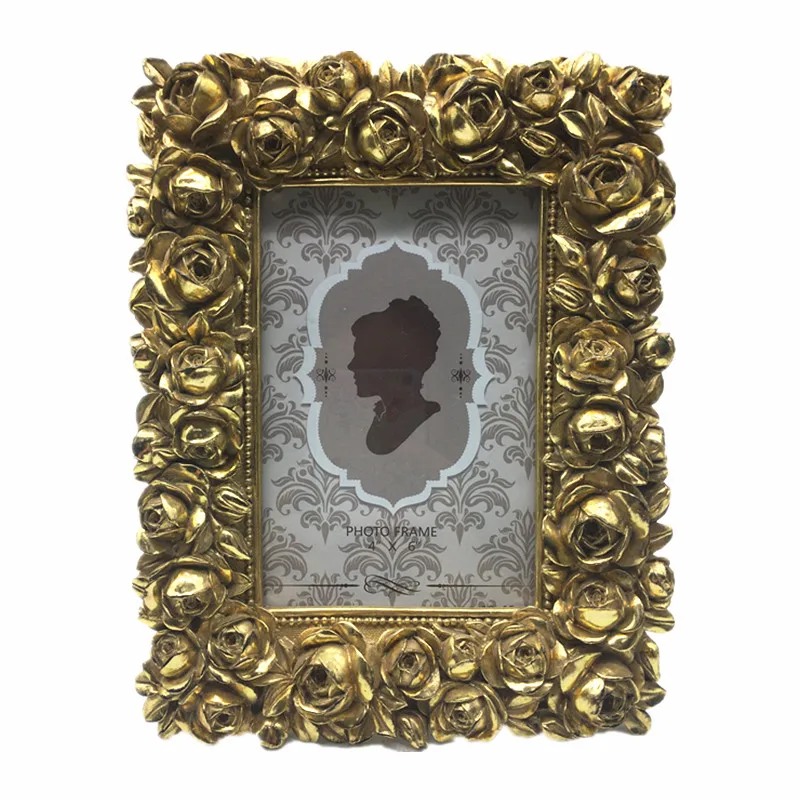 Customized Luxury Rose Flower Gold Photo Picture Frame Retro for Home Wedding Decor
