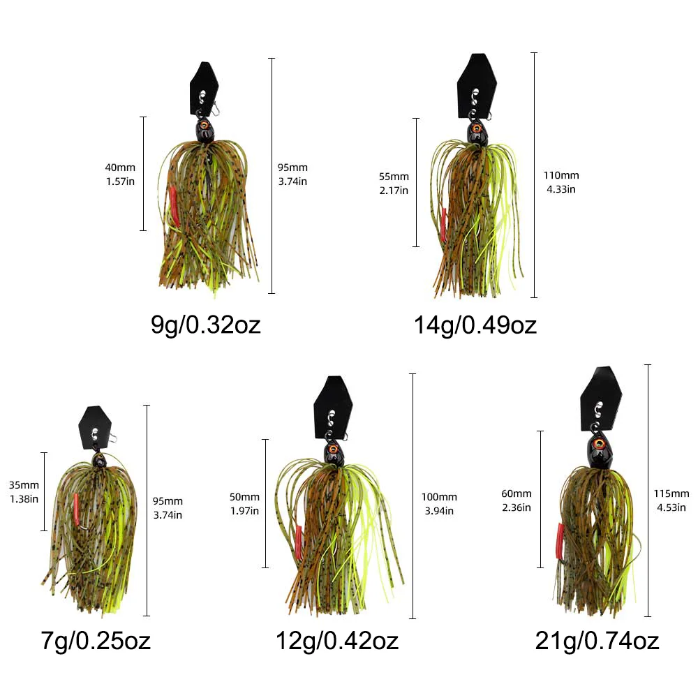 SUPERIORFISHING Buzzbait Chatterbait Silicone Skirt Indiana Blade Jig Fishing Lure Jig Rubber Jig Head Hook Fishing Lures