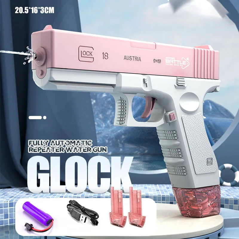 Glock Shape Water Gun Kids Summer Outdoor Playing Water Spray Gun Large Capacity High Voltage Continuous Electric Water Gun Toy
