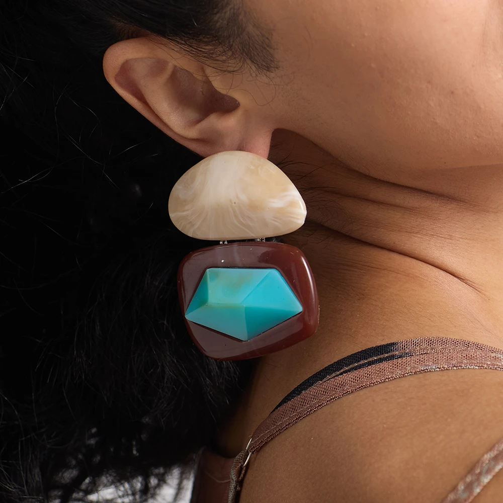 Vintage Geometric Resin Stone Earrings for Women Statement Acrylic Multicolor Irregular Drop Earrings Jewelry