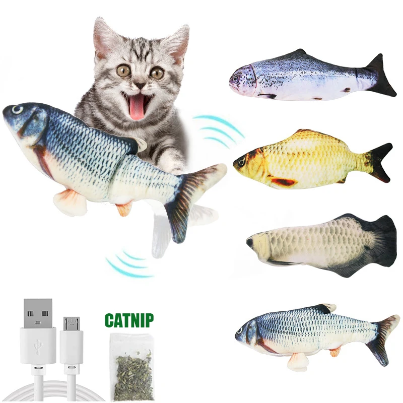 Usb Electric 3D Soft Simulation Wagging Moving Catnip Interactive Plush Swing Kitten Floppy Pet Fish Cat Toy For Cats