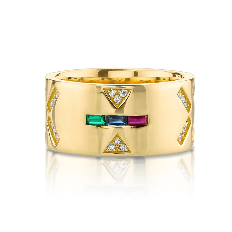 Gold plated 925 sterling silver new model CZ 4 garm tattoo wide cigar band ring
